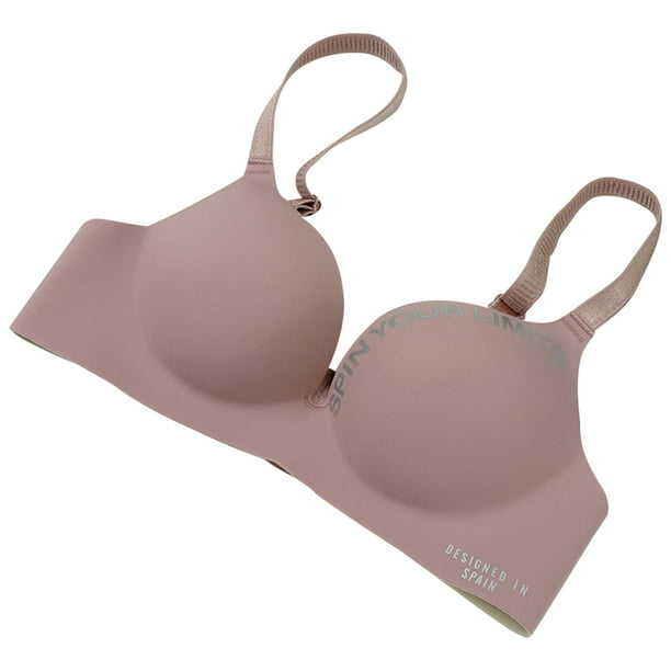 Seamless Bra Women Wireless Underwear Letters Thin Cup Push up Bra for  Girls, Pink, 38/85AB 