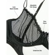 Wingslove Womens Sexy 1/2 Cup Lace Bra Balconette Mesh Underwired Demi Shelf Bra Unlined See Through Bralette,Black 32B