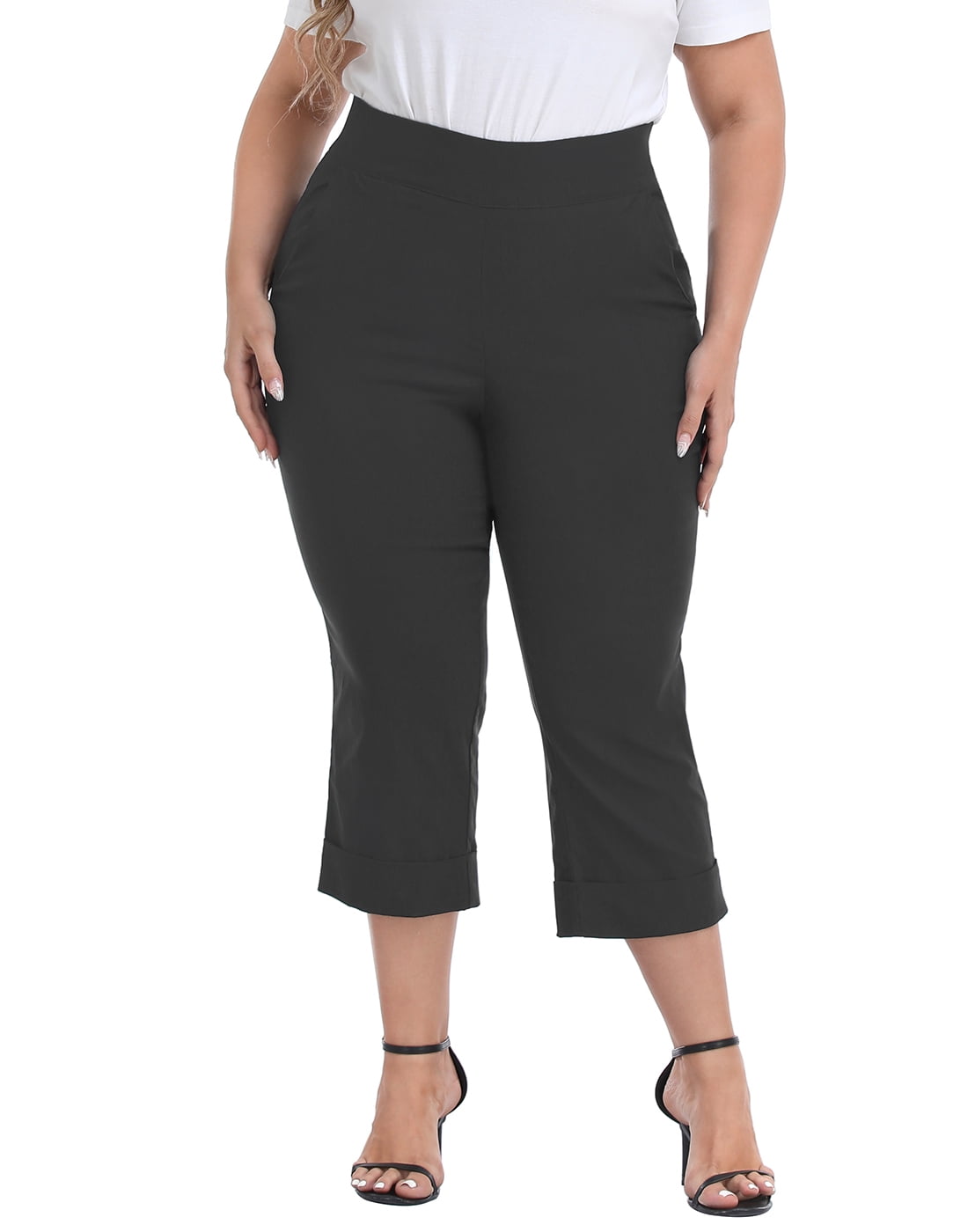 HDE Women's Plus Size Pull On Capris with Pockets Cropped Pants ...