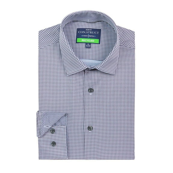 Construct Mens Slim Fit Gingham Performance Stretch Dress Shirt Black-16-16.5 34