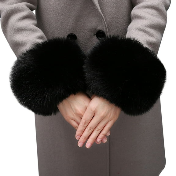 Deyuer 1 Pair Faux Fur Cuffs Fuzzy Solid Color Thick And Warm Winter Sleeve Accessory for Coats Jackets Celebrity Lady Prom Party Sleeve Add-ons Cuffs