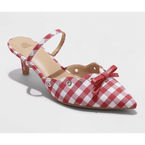 Women's Lysandra Gingham Eyelet Kitten Heels Red 7