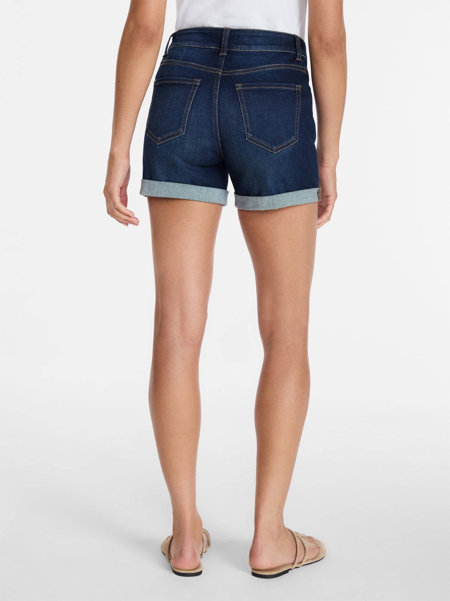 Time and Tru Women's Mid Rise Roll Cuff Denim Shorts, 4" Inseam, Sizes 0-20