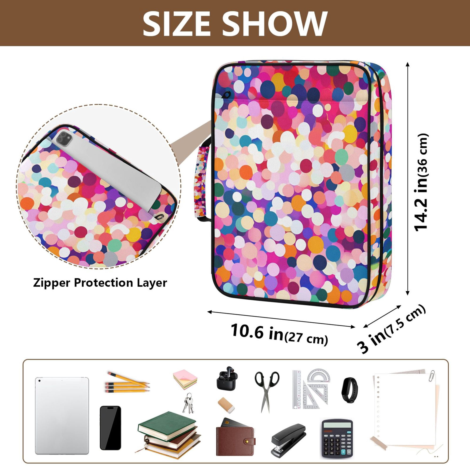 FORMRS Accordion File Folder A4 Size 7-Pocket Expanding Document Organizer Bag with 3 Ring Binder, Purple Colorful Circles