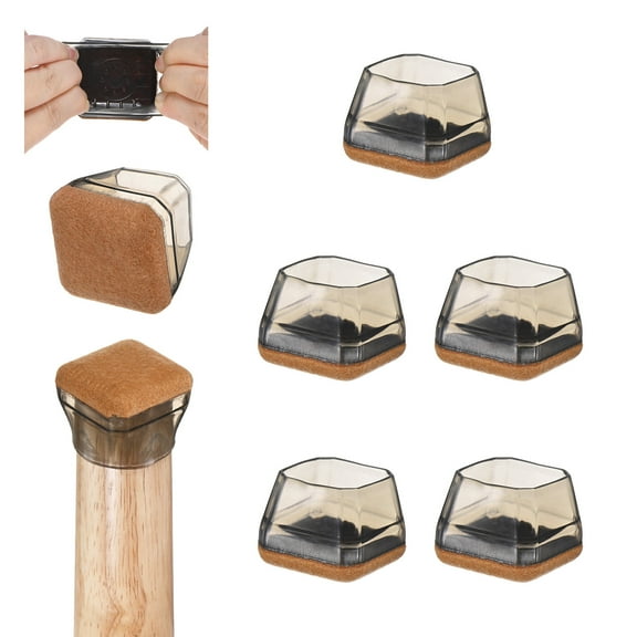 Uxcell 8-Pack Chair Leg Floor Protectors, Fit 1.2-1.8" Silicone Pads with Felt Square Pads Furniture Leg Covers for Hardwood Floors [Black]