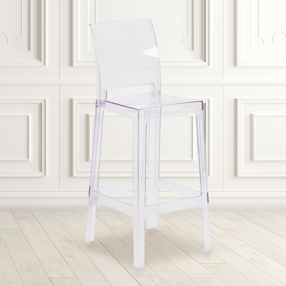 Flash Furniture Emilie Square Back Ghost Barstool, Transparent