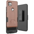 thumbnail image 1 of Nakedcellphone Case with Clip Compatible with Motorola One 5G Ace, [Rose Gold Pink] Slim Kickstand Phone Cover [Grid Texture] with [Rotating/Ratchet] Belt Hip Holster Accessory Combo for Moto XT2113, 1 of 10