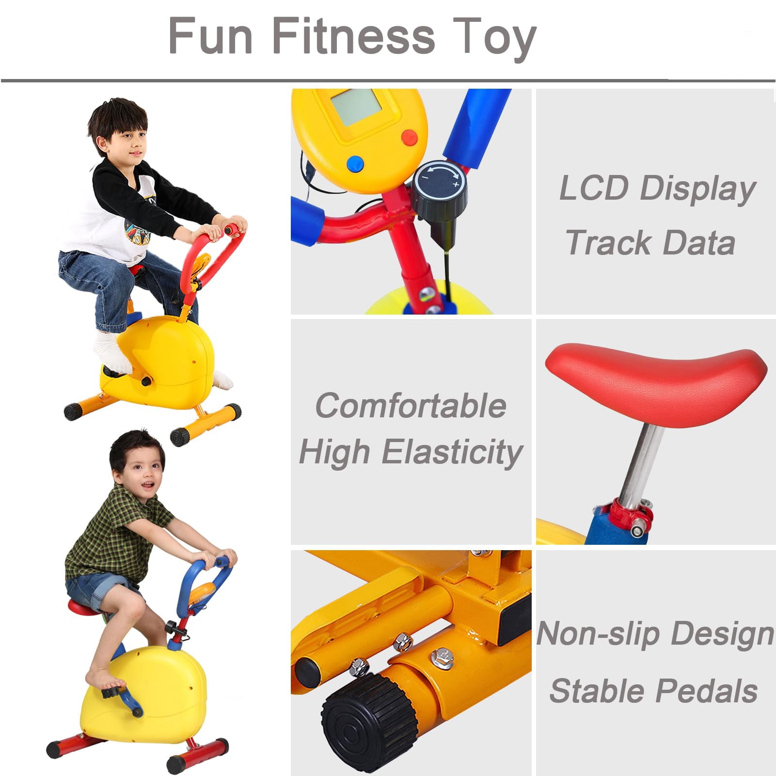 Kids Fitness Exercise Bike Equipment, Childrens Exercise Bike with Adjustable Seat, Kids Stationary Bike Workout Equipment, Gift for Boys Girls