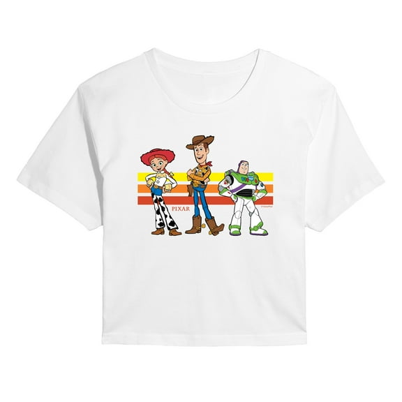 Toy Story 4 - Buzz, Woody, And Jessie - Juniors Cropped Short Sleeve Graphic T-Shirt