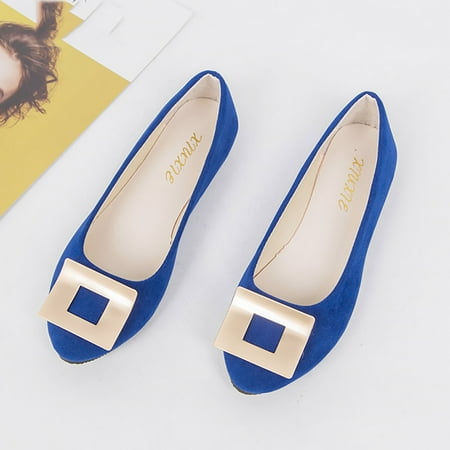 

Women Shoes Women Square Buckle Flat Shoes Slip On Pointed Toe Shallow Mouth Simple Single Shoes Casual Shoes Work Shoes Blue 9