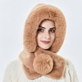 thumbnail image 4 of Womens Faux Fur Hooded Pom Collar Scarf Beanie Fluffy Fuzzy Winter Warm Cowl Neck Earflap Ski Cap Russian Cossack Hat, 4 of 8