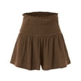 thumbnail image 4 of ZZwxWA Cotton Linen Shorts for Women Trendy Smocked High Waisted Summer Shorts Casual Ruffle Wide Leg Lounge Short, 4 of 6