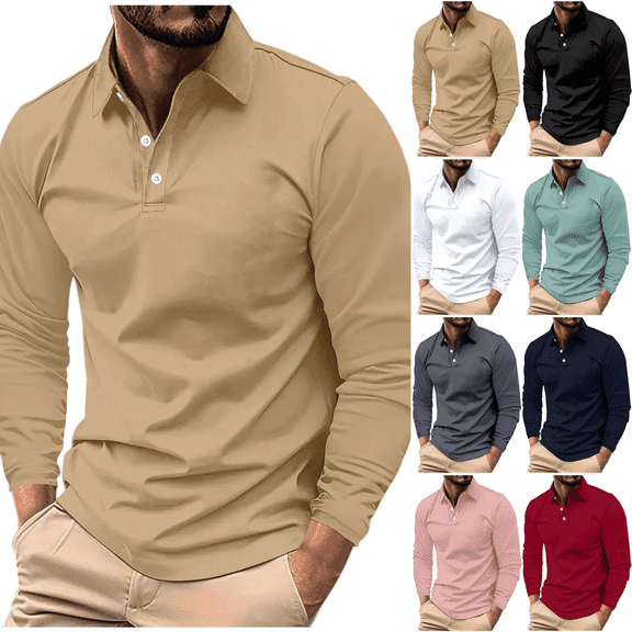 Mens Long Sleeve Shirts Classic Button Down Golf Shirt Casual Moisture Wicking Shirts for Work Fishing Outdoor