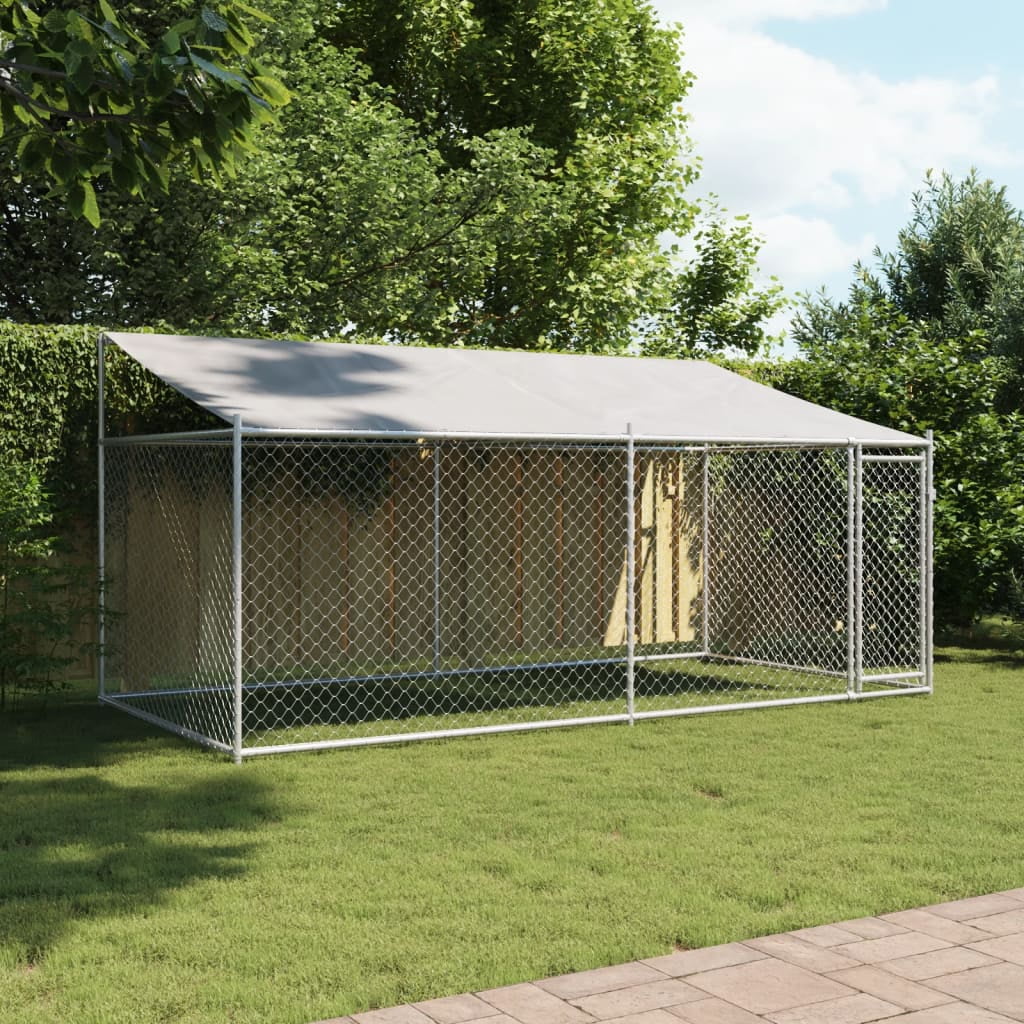 vidaXL Dog Cage with Roof and Door Gray 13.1'x6.6'x6.6' Galvanized Steel