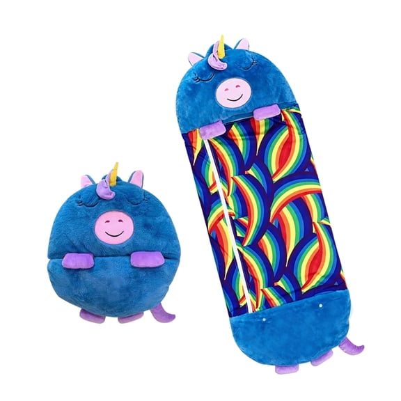 KKL Kids 2-in-1 Foldable Blue Unicorn Sleeping Bag - 63"*24" Plush Soft Nap Sack for Toddlers, Home/Camping, M Size