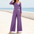thumbnail image 5 of Tqcoqu Women's Cold‑Shoulder Jumpsuit, Contrast Piping Long Sleeve Wide Leg Floor Length Jumpsuit with Large Patch Pockets, 5 of 9