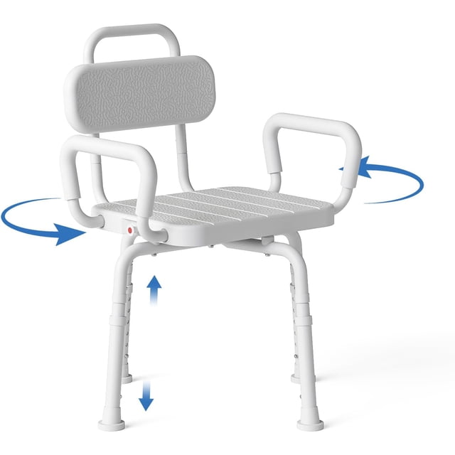 Swivel Shower Chair for Inside Shower Removable Arms &; Back Adjustable Height Rotating Bath Chair for Seniors and Disabled,Tool- Assembly