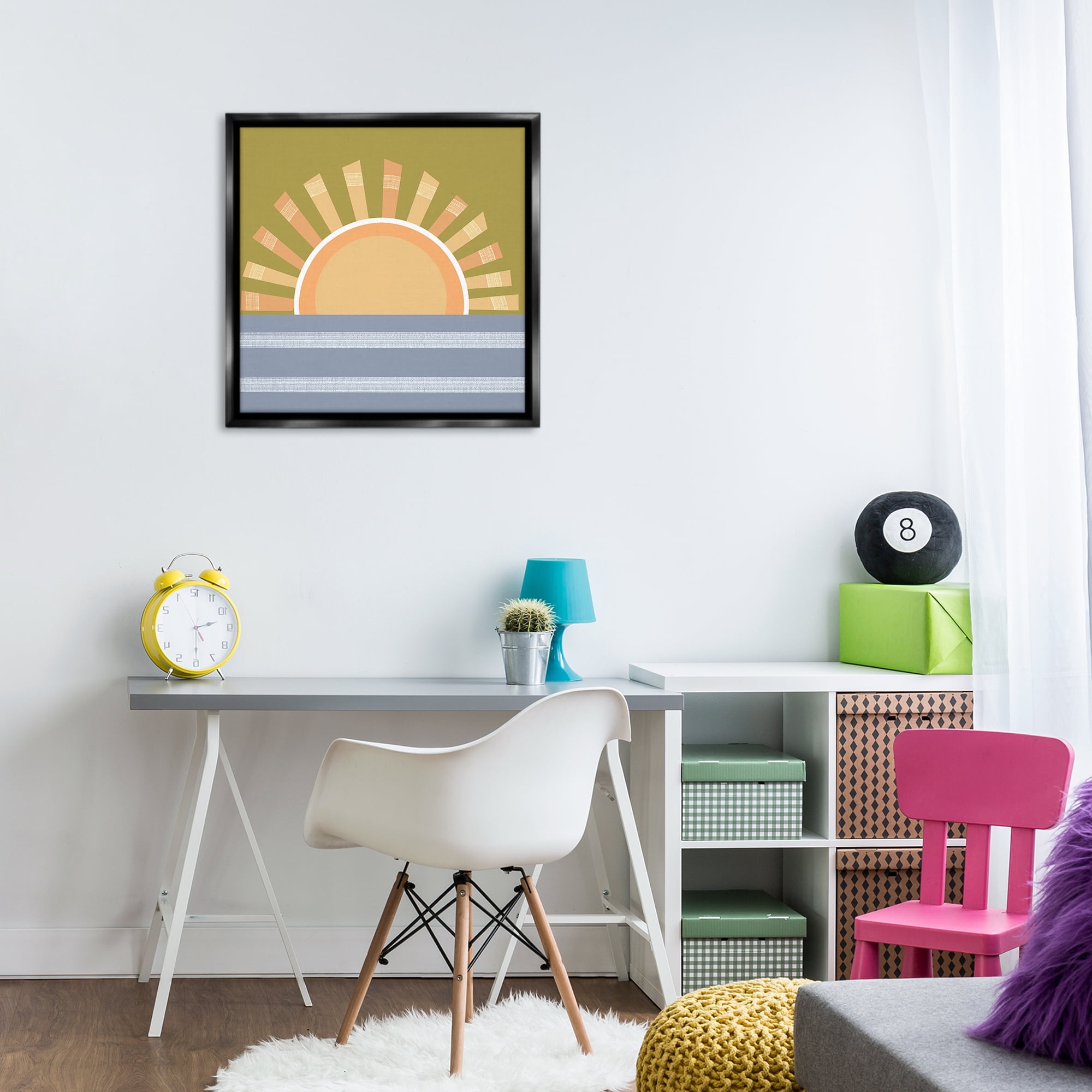 Stupell Industries Rising Sun Over Ocean Landscape & Nature Painting Black Floater Framed Canvas Art Print Wall Art, 25 x 25