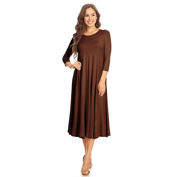Women's Casual Basic Comfy 3/4 Sleeve Flare A-line Midi Long Maxi Dress