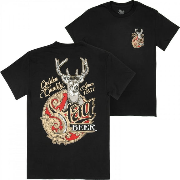 Stag Beer Logo Black Front and Back Print T-Shirt-2XLarge
