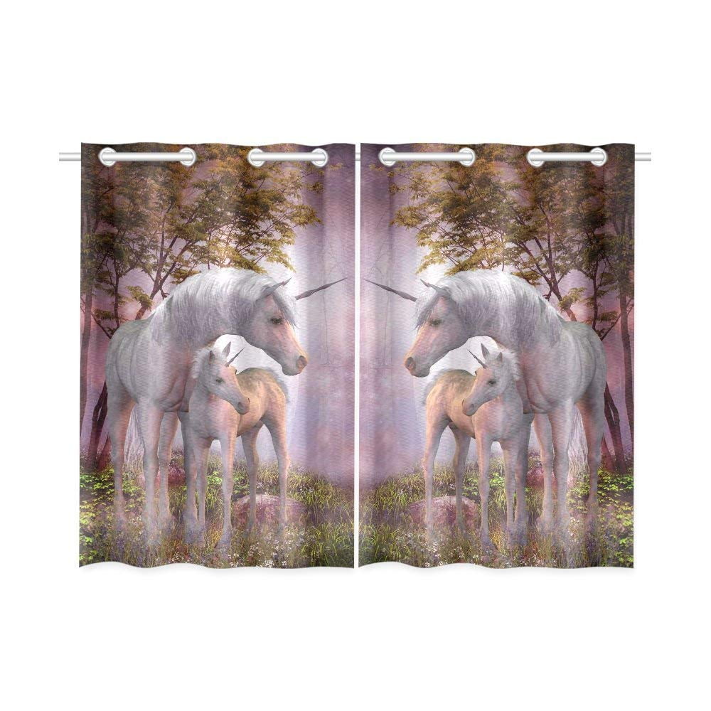 CADecor Fantasy Unicorn Window Kitchen Curtain, Mare and Foal Window Treatment Panel Curtains,26x39 inches,Set of 2