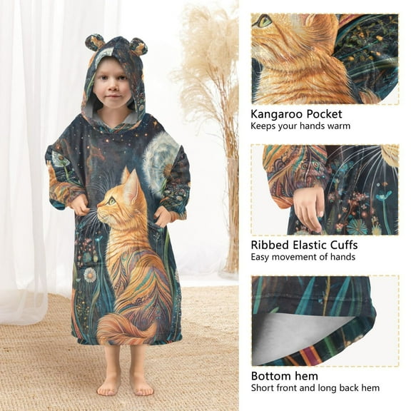 YAZAOO YAZAOO Kids Wearable Blanket Hoodie Warm and Cozy The Dandelion Cat Flannel Sweatshirt