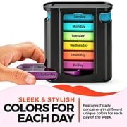 Weekly Pill Organizer, 1 Dispenser, 7 Stackable Compartments Four Times-a-Day - Morning, Noon, Evening, and Bedtime, Black