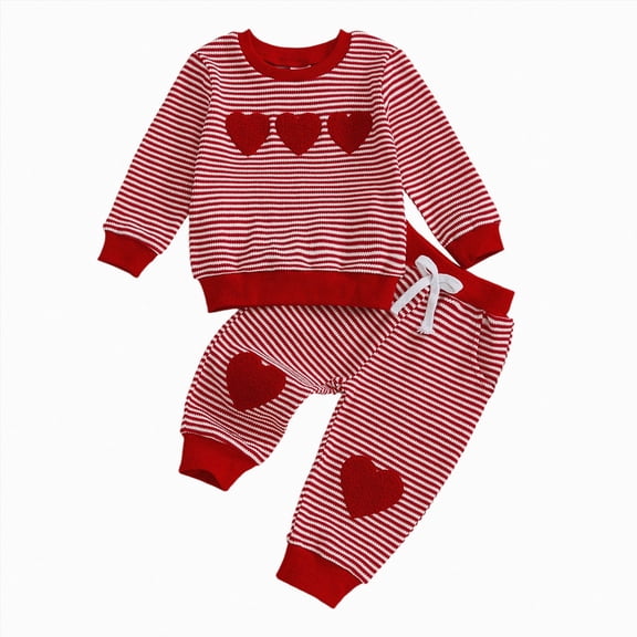 NIEWTR Toddler Long Sleeve Outfit 2 Pieces Clothes Soft Pullover and Elastic Long Pants Comfy Loungewear for 18-24M 2T-4T Gift Set(A-Red,6-12 Months)