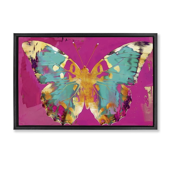Stupell Industries Modern Jewel Butterfly over Pink Black Floating Frame Canvas Art, 25 x 17, by LSR Design Studio