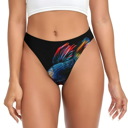 Qokaie Colorful Betta Fish Printed Women s Cotton Thong Underwear  Sexy Breathable Panties G-string-X-Large