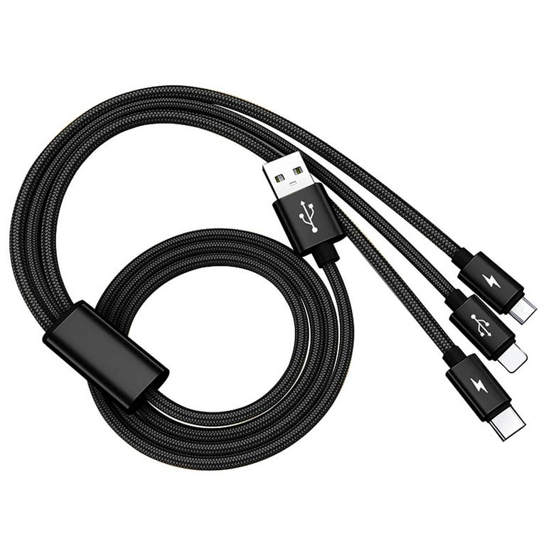 Multi USB Charging Cable 3A, 3 in 1 Fast Charger Cord Connector with Dual  Phone/Type C/Micro USB Port Adapter, Compatible with Tablets Phone 12 11  Pro 8 7 6 Samsung Galaxy (4FT) Black 