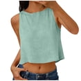 thumbnail image 2 of Tauxra Hauts Sans Manches en Lin pour Femmes, Camisole d'Été Décontractée Unie, Chemise à Col Rond Boutonnée devant, 2 of 8