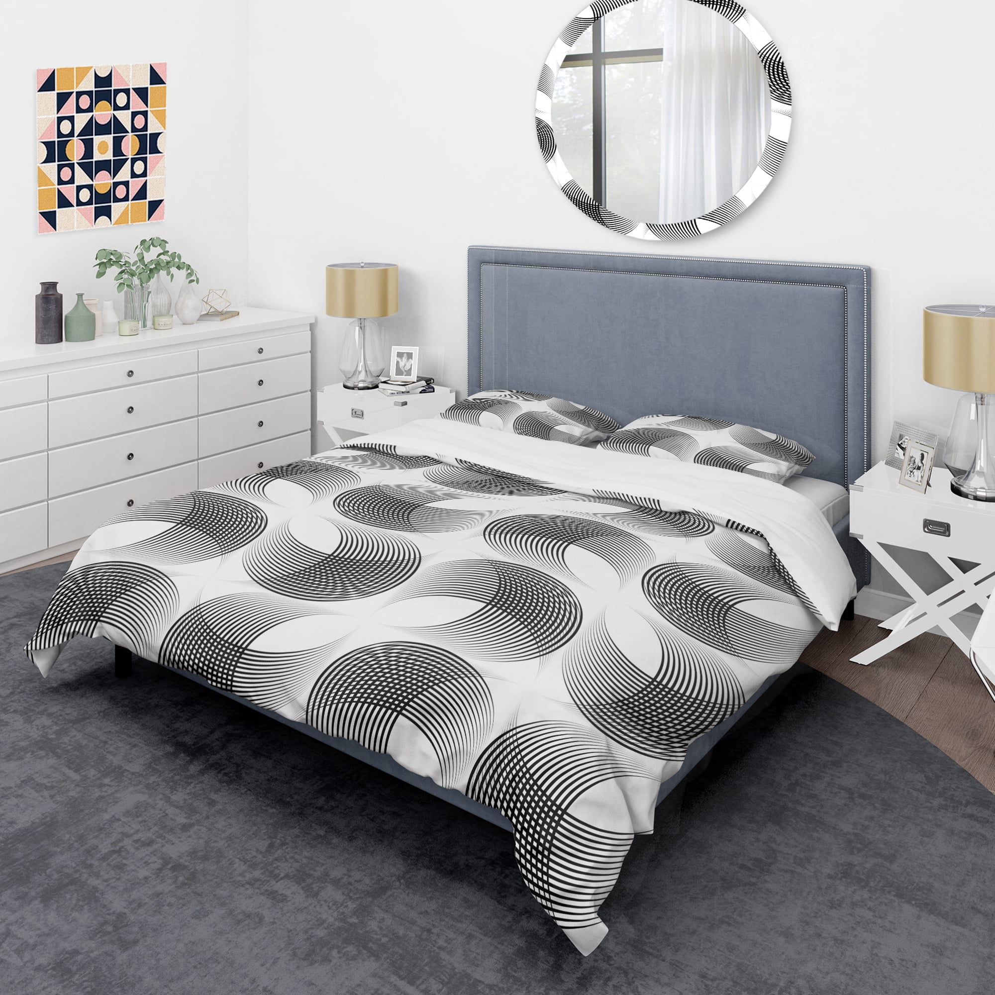 Designart 'Monochrome Geometric Pattern IX' Mid-Century Modern Duvet Cover Set