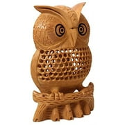 Handmade Wooden Owl Figurine Net Design Home Office Tabletop Accent Decor 6 Inches