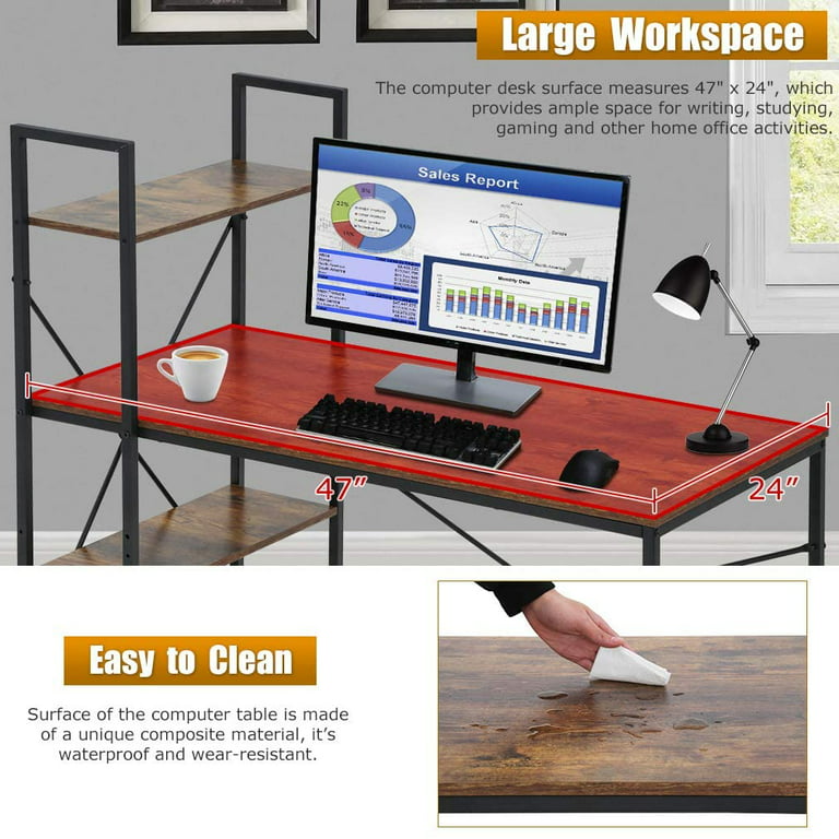 AyLzy Two Person Computer Desks , Home Office Desk with Monitor Shelf,  Double Workstation, Study Desk, 47 x 47 Inches, Extra Large Office  Furniture Office Desks, Brown 