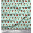 thumbnail image 1 of Soimoi Green Cotton Poplin Fabric Animal Face,Cap & Muffler Winter Theme Print Sewing Fabric Yard 42 Inch Wide, 1 of 1