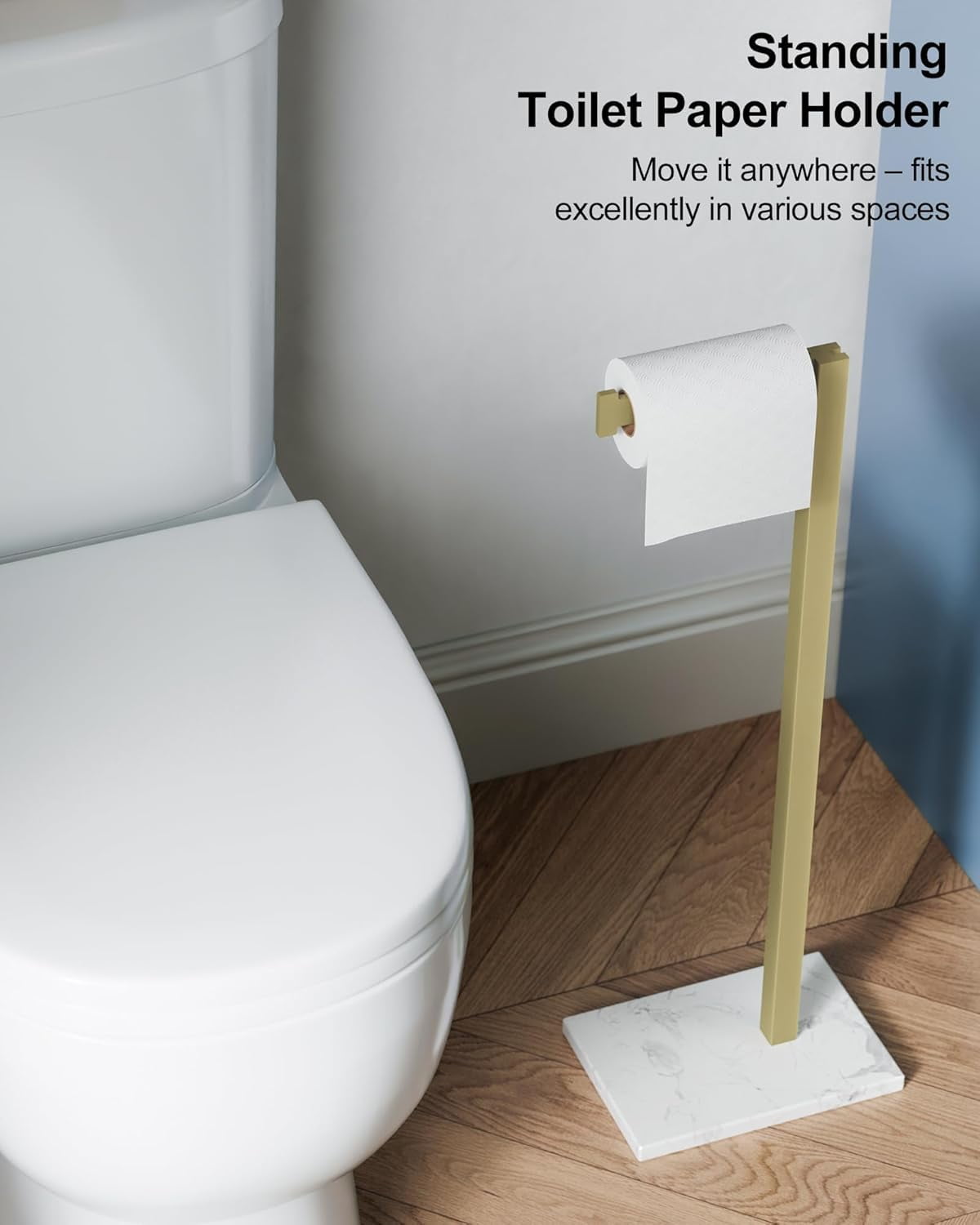 Toilet Paper Holder Stand Brushed Gold SUS 304 Stainless Steel Rustproof Free Standing 22 Inch Rotating Bathroom Tissue Roll For 4 Rolls With Marble Base
