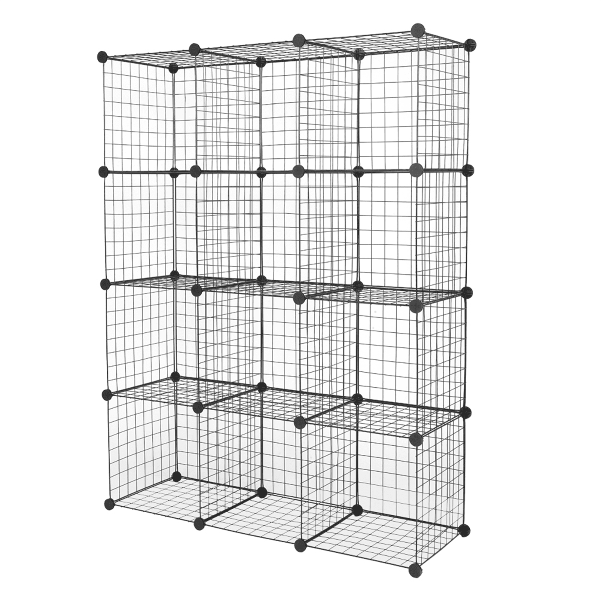12-Cube Organizer Shelf, Metal Grid Storage Cubes, DIY Modular Bookshelf, Closet Organizer & Toy Storage, Black (14" x 14" x 14" Each Cube)