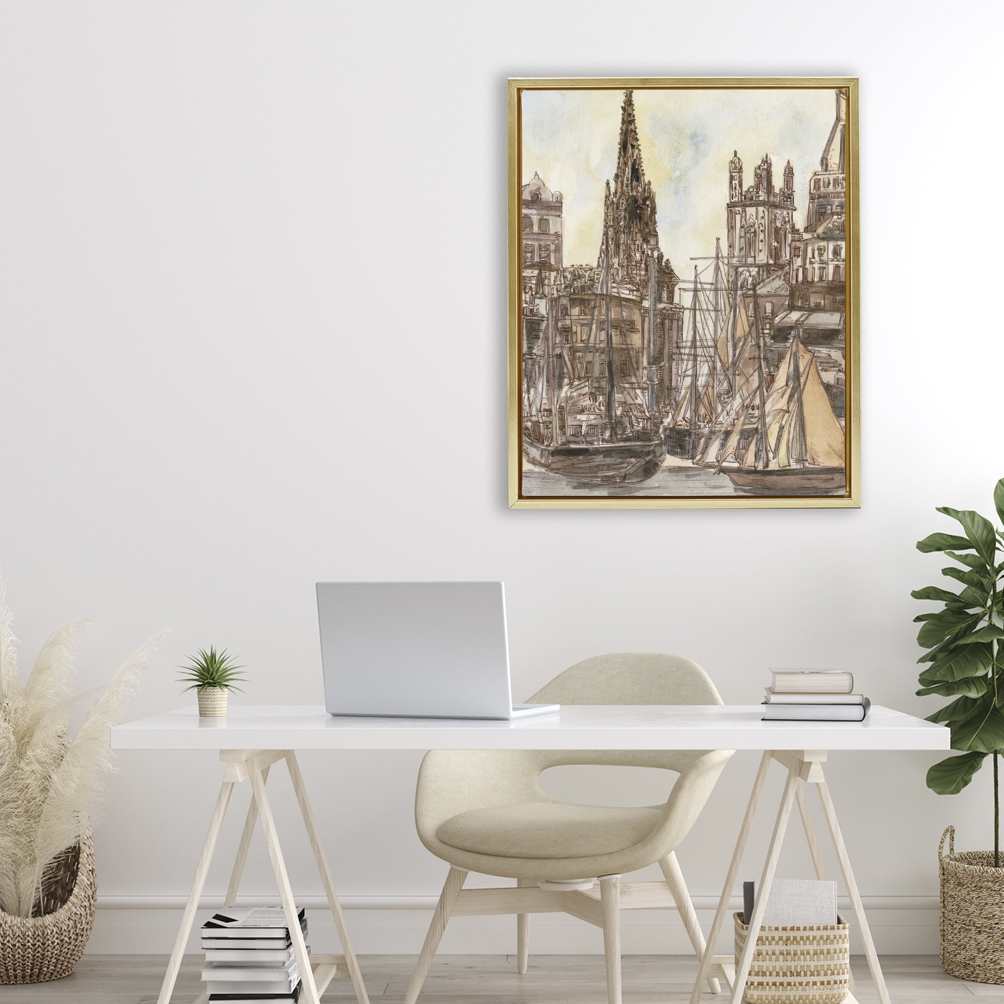 Stupell Industries Salted Remnants Harbor Gold Framed Floater Canvas Wall Art, design by Melissa Wang