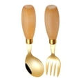 thumbnail image 3 of 2pcs Stainless Steel Toddler Forks And Curved Spoon Set With Wooden Handle Baby Silverware Kids Fork Metal Forks Self Feeding Utensils Children Cutlery Forks For Lunch Box, 3 of 8