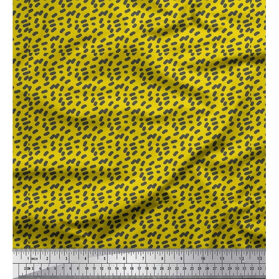 Soimoi Yellow Cotton Voile Fabric Brush Stroke Abstract Print Fabric by the Yard 42 Inch Wide
