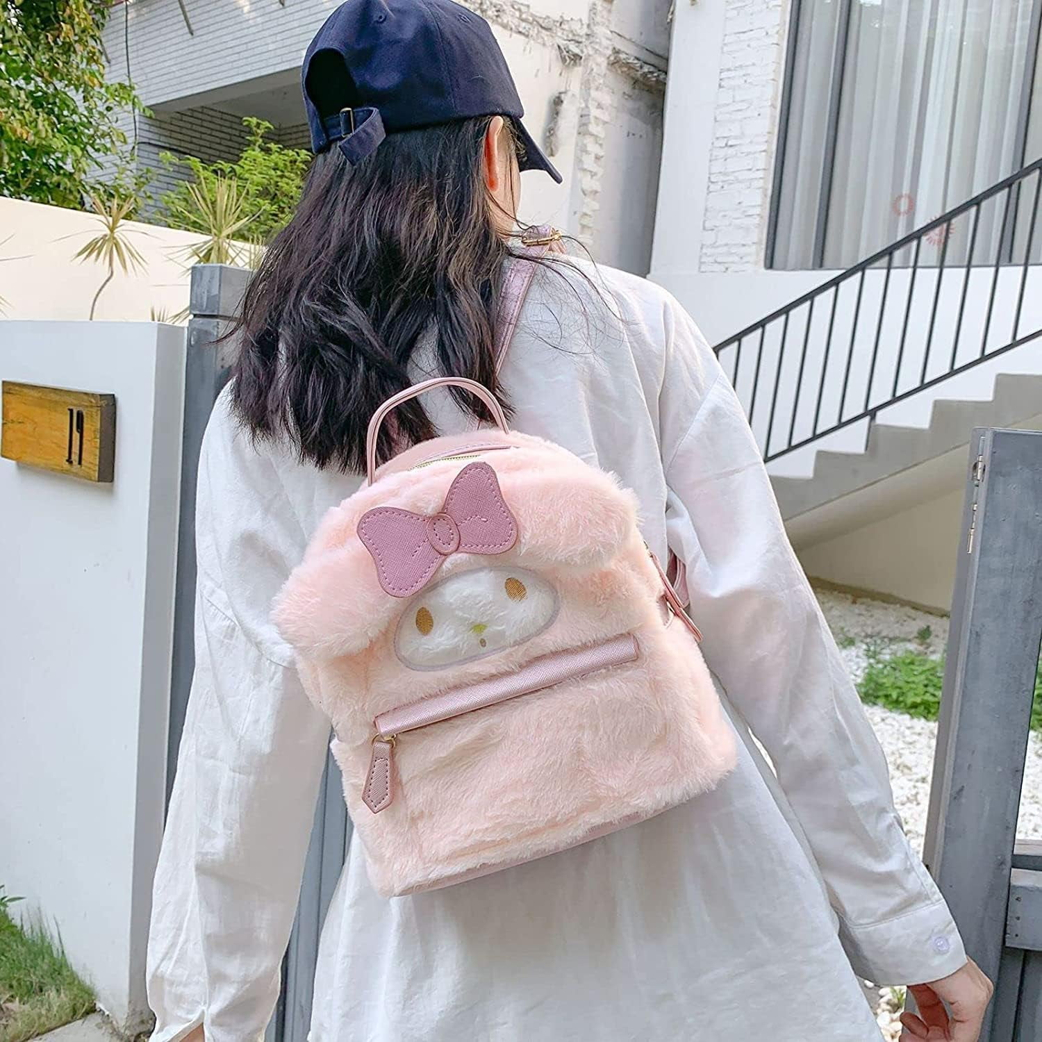 Cute Small Furry Plush Backpack Cute Girl Bag My Melody Furry Bag Leisure Daily Backpack Schoolbag Bookbag Pink Pink 4.72 x 9.05 x 9.45 inches