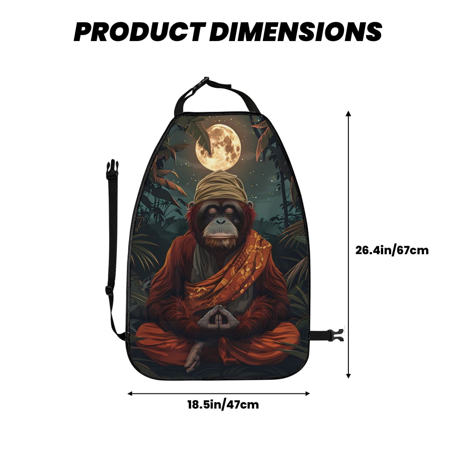 Xecao Banana Leaf Meditating Gorilla Pattern Car Seat Back Protector 2 Pack Large Capacity Pocket, Kick Mats Back Seat Protector