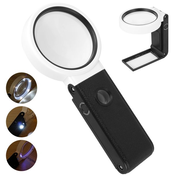 Muyoka Lupa plegable con 2UV 6LED 6/25X Lupa de mano Lupa de alta claridad Lupa de lupa portátil para personas mayores Lectura Inspección Monedas Joyería Exploración Muyoka Hogar