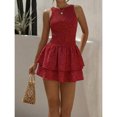 thumbnail image 6 of Red Plaid Sleeveless Ruched Mini Dress, Sweet French Style Summer Vacation Dress, 6 of 10