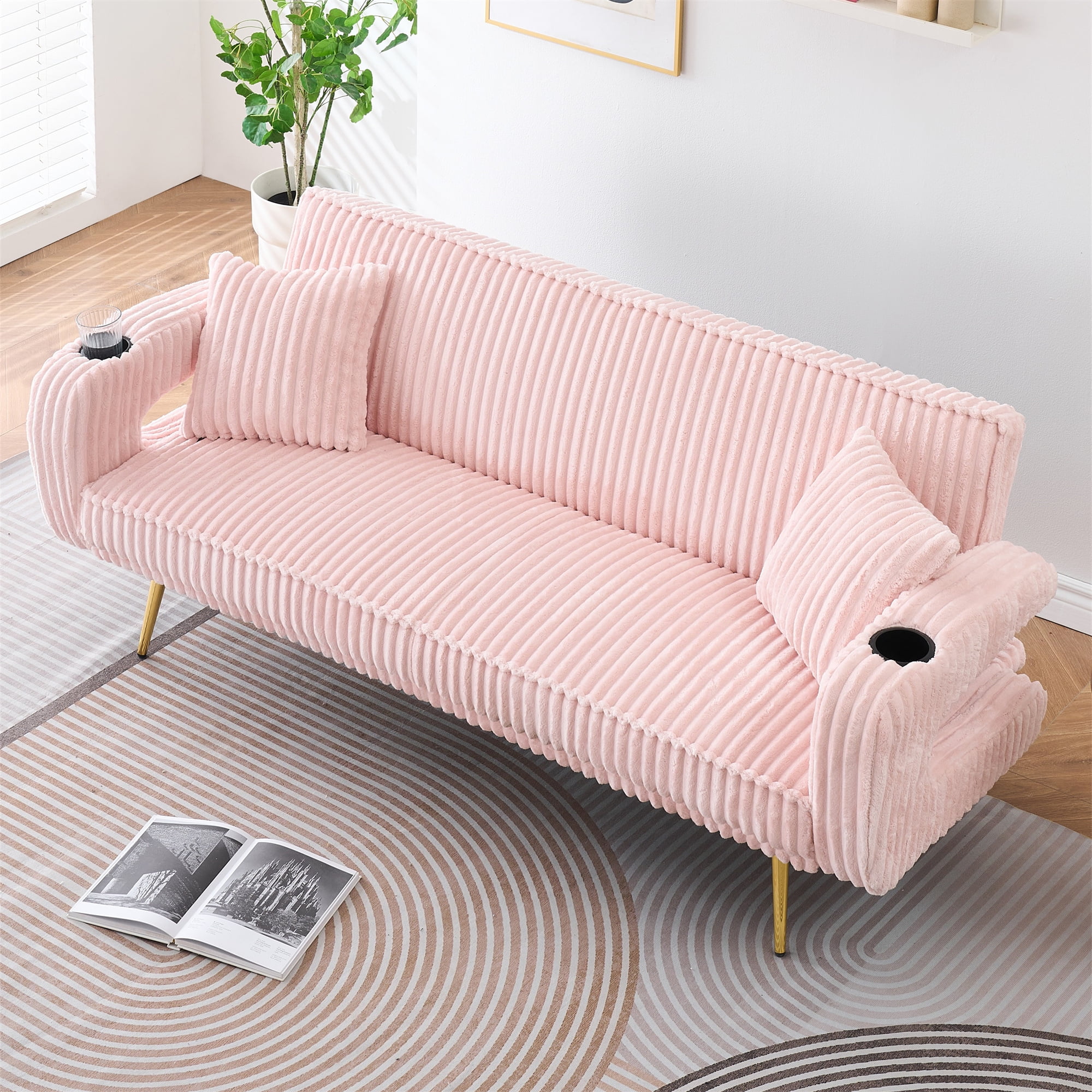 Aukfa Corduroy Futon Convertible Sofa Bed, Pink
