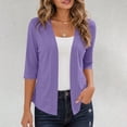 thumbnail image 2 of Womens 3/4 Sleeve Open Front Cardigan Bolero Shrug Lightweight Soft Stretch Draped Topper for Evening Dress Cover Travel, Purple, S, 2 of 8