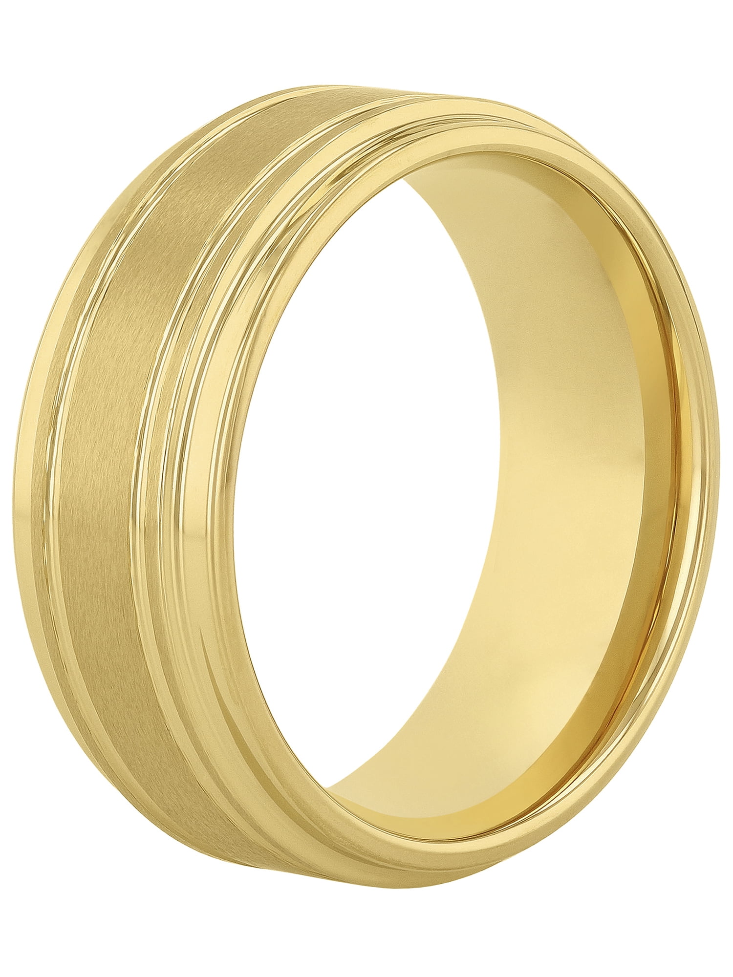 Men's Gold-Tone Tungsten Grooved Step Edge 9MM Wedding Band by Brilliance Fine Jewelry - Men's Ring