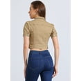 thumbnail image 4 of DARING DIVA Women's Cropped Jackets Puff Button Down Washed Denim Jean Jacket S Khaki, 4 of 6