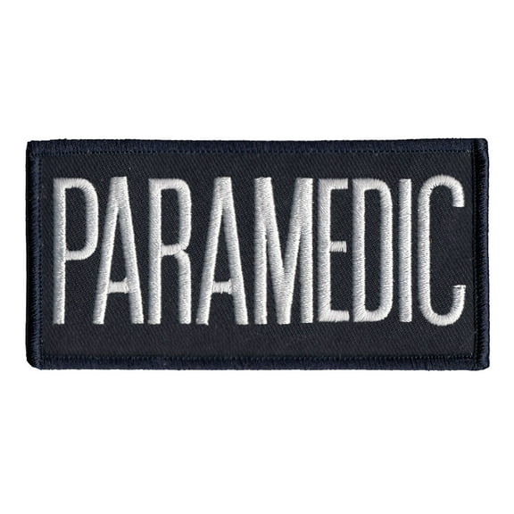 Hero's Pride Paramedic Chest Patch with Hook Backing, White on Dark Navy, 4"x2"